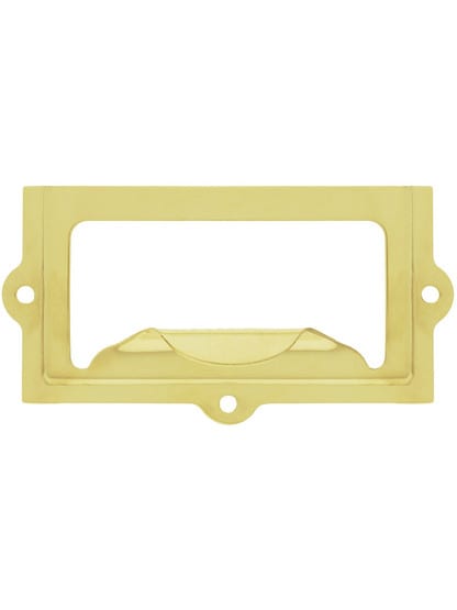 2 5/8 inch Stamped Brass Label Holder and Pull in Unlacquered Brass.